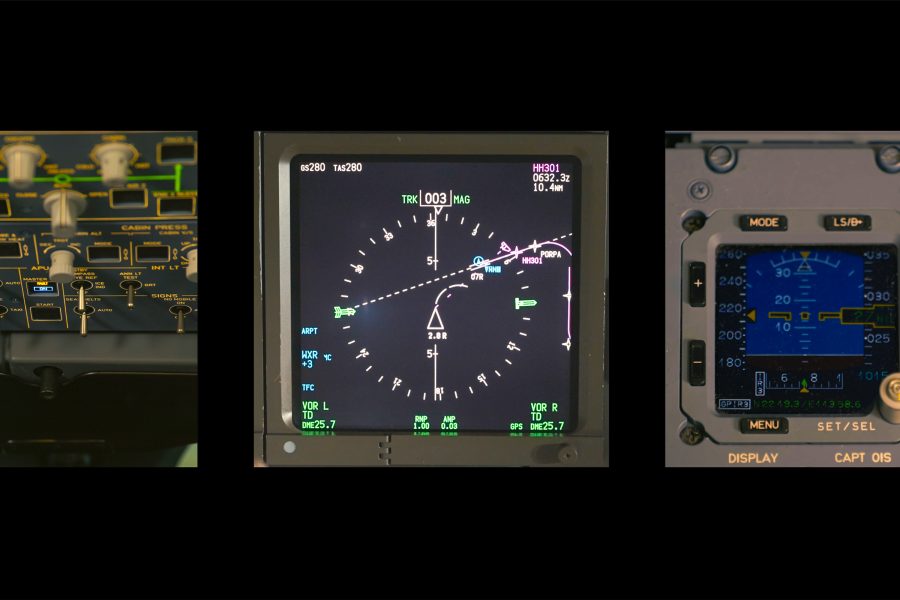 Close-up of a dashboard inside the cockpit.